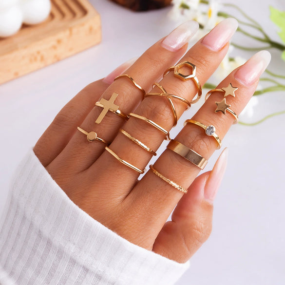 Jewelry Alloy Geometric Star Moon Diamond Ring Bracelet Set