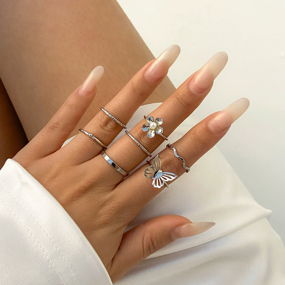 Jewelry Alloy Geometric Star Moon Diamond Ring Bracelet Set