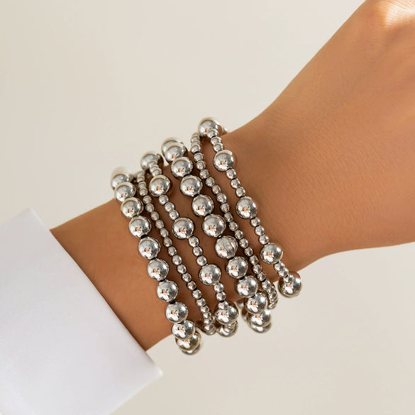 Jewelry Alloy Geometric Style Irregular Round Bead Bracelet And Spiral Pendant Necklace With Electroplating