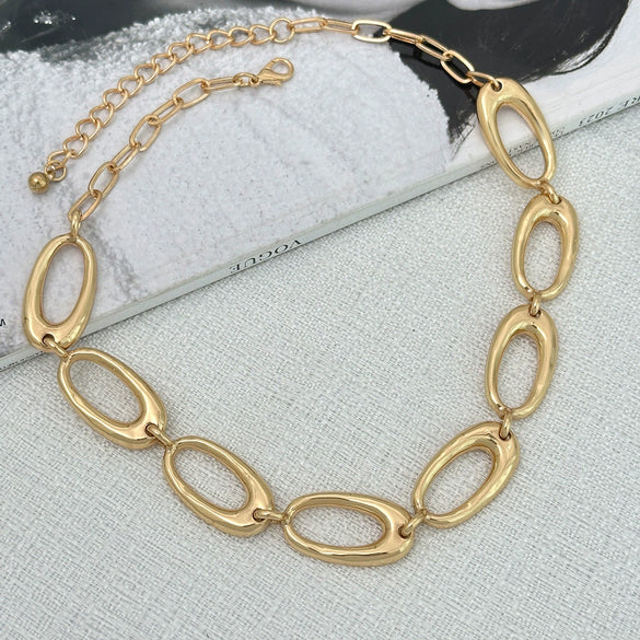 Jewelry Alloy Geometric Style Pearl Oil Drop Flower Ring Set Oval Chain Necklace With Electroplating