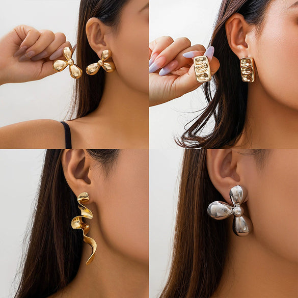 Jewelry Alloy Geometric Ushaped Spiral Stud Earrings For Women Electroplated