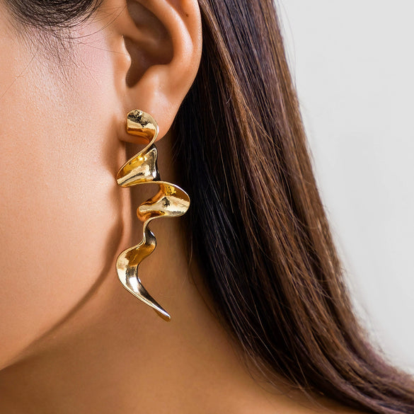 Jewelry Alloy Geometric Ushaped Spiral Stud Earrings For Women Electroplated