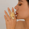 Jewelry Alloy Ginkgo Leaf Ring Women's Metal Texture Electroplating Geometric Style