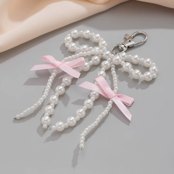 Jewelry Alloy Glass Bead Keychain With Bow And Fivepointed Star Fruit Pattern Electroplated