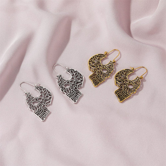 Jewelry Alloy Gothic Retro Cut Out Carved Skull Geometric Electroplated Women's Earrings