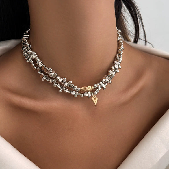 Jewelry Alloy Heart Geometric Clavicle Chain Electroplating Light Luxury Style