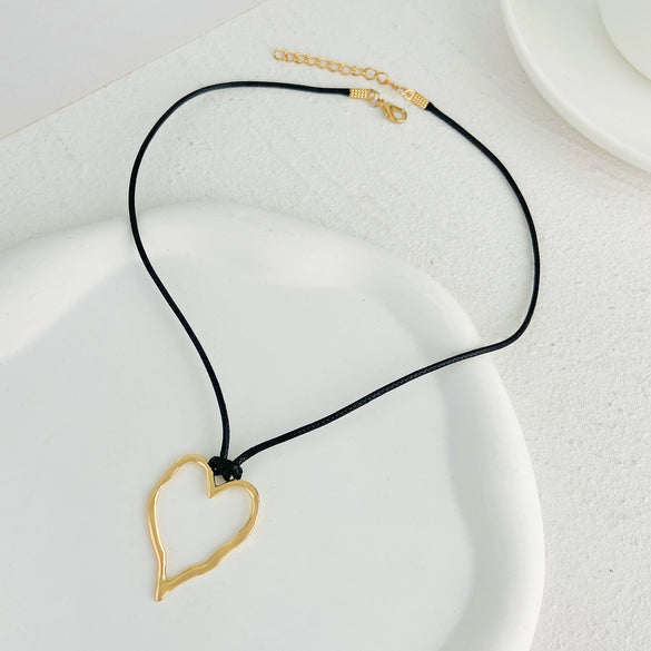 Jewelry Alloy Heart Geometric Hollow Pendant Necklace Women's Wax Rope Electroplating