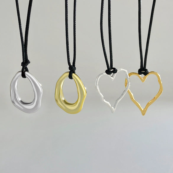 Jewelry Alloy Heart Geometric Hollow Pendant Necklace Women's Wax Rope Electroplating