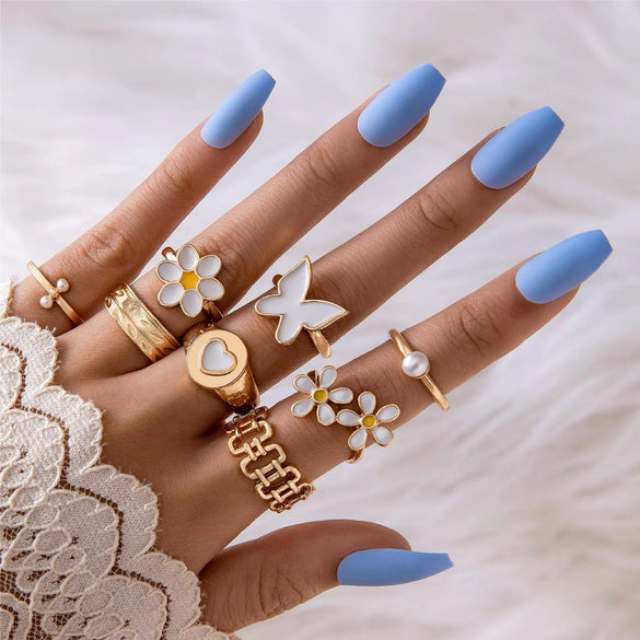 Jewelry Alloy Heart Geometric Oil Drop Ring Sixpiece Set