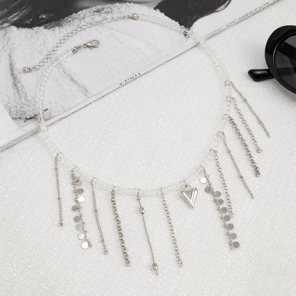 Jewelry Alloy Heart Pendant Necklace Sweet Style Electroplating Clavicle Chain Imitation Pearl Tassel