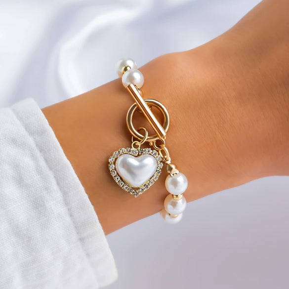 Jewelry Alloy Heart Rhinestone Beaded Bracelet Retro Light Luxury Style Electroplating