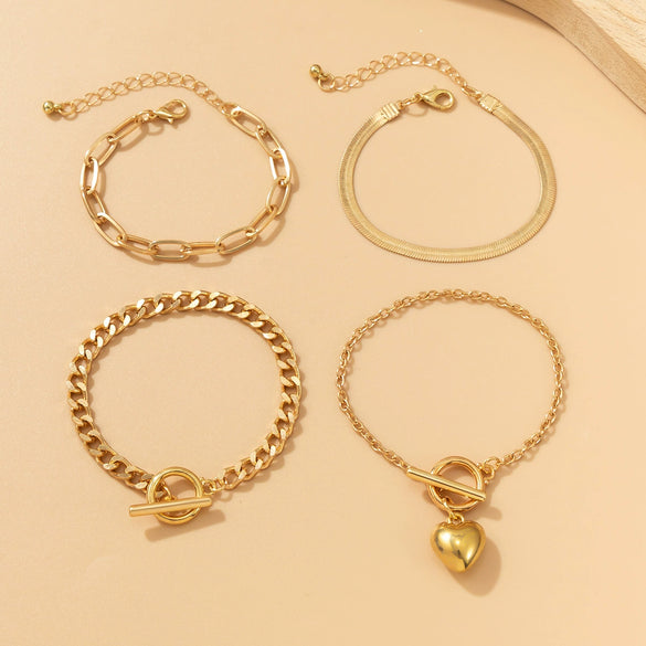 Jewelry Alloy Heart Shape Pendant Bracelet Hip Hop Punk Metal Style Electroplated