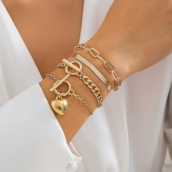 Jewelry Alloy Heart Shape Pendant Bracelet Hip Hop Punk Metal Style Electroplated