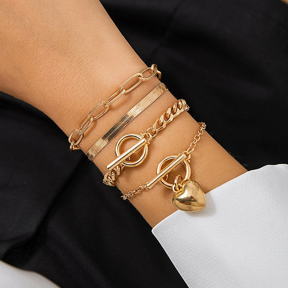 Jewelry Alloy Heart Shape Pendant Bracelet Hip Hop Punk Metal Style Electroplated