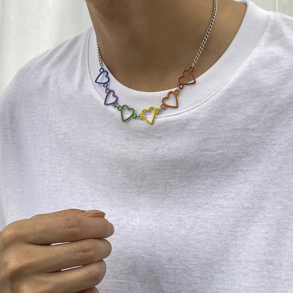 Jewelry Alloy Heart Shaped Geometric Handmade Electroplated Men's Necklace