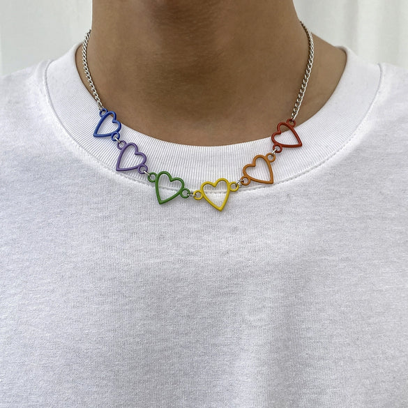 Jewelry Alloy Heart Shaped Geometric Handmade Electroplated Men's Necklace