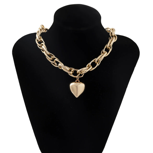 Jewelry Alloy Heart Shaped Pendant Cross Chain Necklace With Geometric Pattern And Electroplating Treatment For Women