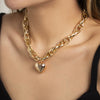 Jewelry Alloy Heart Shaped Pendant Cross Chain Necklace With Geometric Pattern And Electroplating Treatment For Women