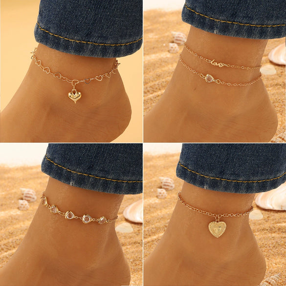 Jewelry Alloy Heart Shaped Women's Anklet Simple Fashion Bohemian Style
