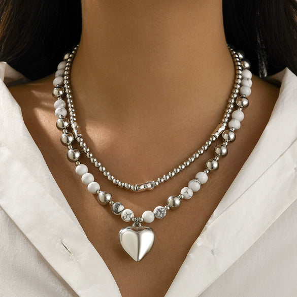 Jewelry Alloy Heartshaped Clavicle Chain With Electroplating Treatment