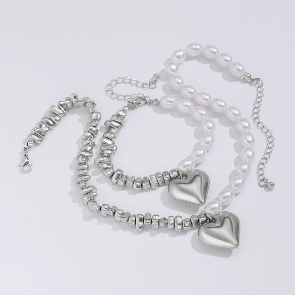 Jewelry Alloy Heartshaped Clavicle Chain With Electroplating Treatment