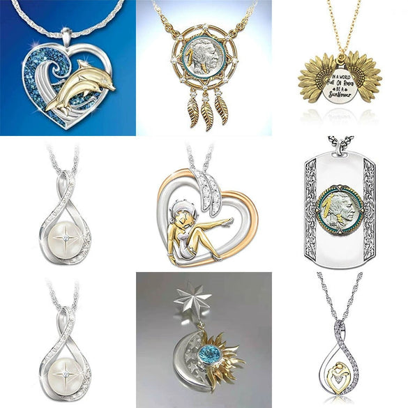 Jewelry Alloy Heartshaped Geometric Blue Purple Crystal Electroplated Clavicle Chain