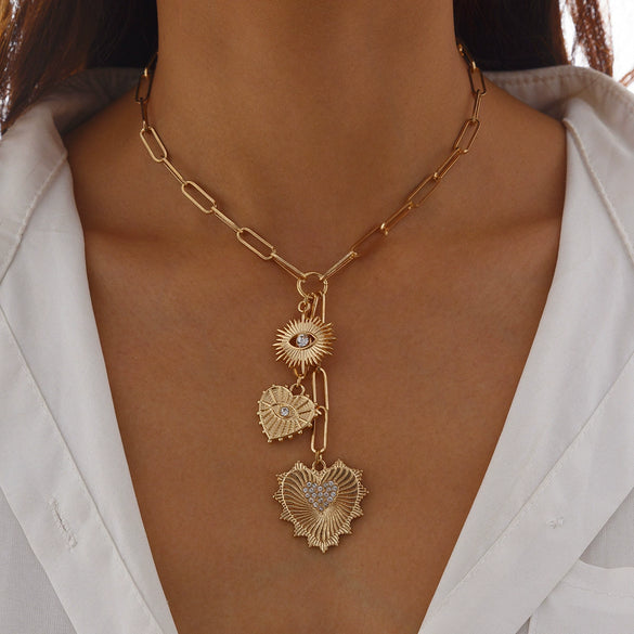 Jewelry Alloy Heartshaped Pendant Clavicle Chain With Zircon And Electroplating For Women