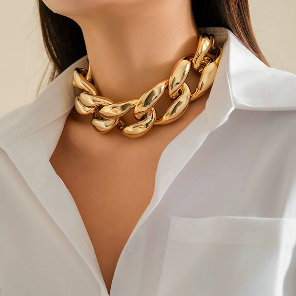 Jewelry Alloy Hiphop Punk Hollowout Water Wave Chain Necklace With Geometric Design And Electroplating For Women