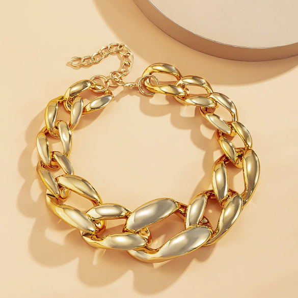 Jewelry Alloy Hiphop Punk Hollowout Water Wave Chain Necklace With Geometric Design And Electroplating For Women
