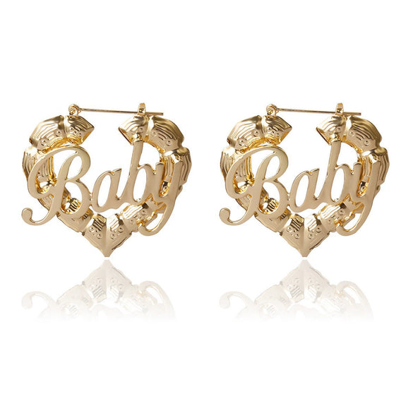 Jewelry Alloy Hiphop Punk Round Bamboo Electroplated Heart Shape Stud Earrings For Women