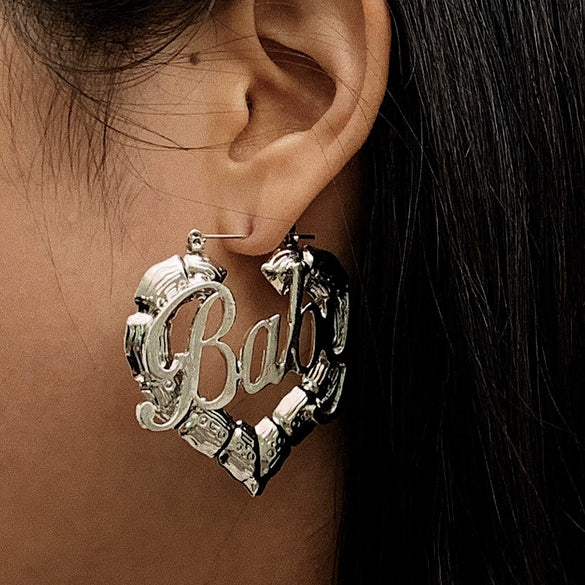 Jewelry Alloy Hiphop Punk Round Bamboo Electroplated Heart Shape Stud Earrings For Women