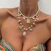 Jewelry Alloy Imitation Pearl Acrylic Butterfly Sunflower Heart Shape Geometric Clavicle Chain Electroplated