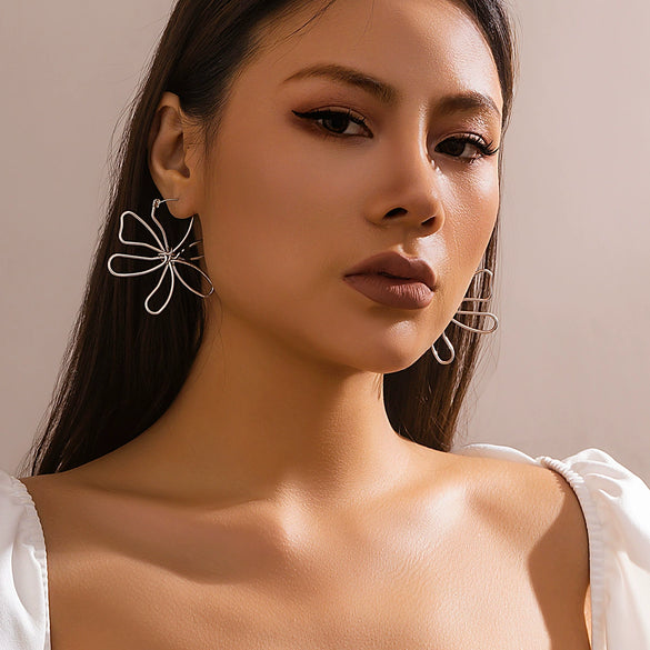 Jewelry Alloy Imitation Pearl Big Flower Geometric Diamond Earrings For Women