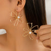 Jewelry Alloy Imitation Pearl Big Flower Geometric Diamond Earrings For Women