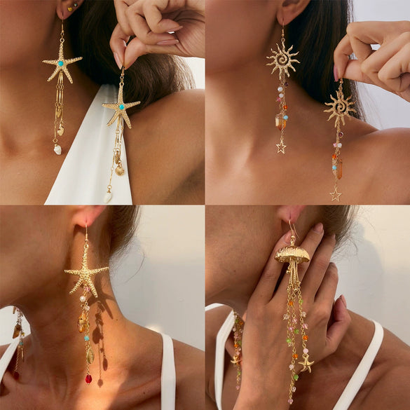 Jewelry Alloy Imitation Pearl Crystal Geometric Starfish Jellyfish Electroplated Earrings