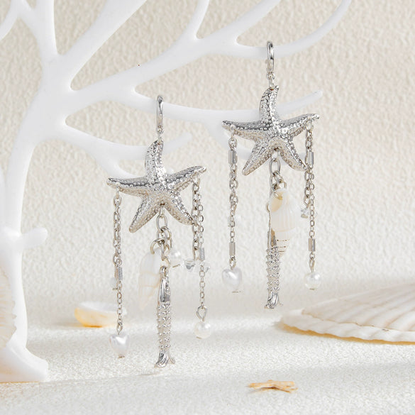 Jewelry Alloy Imitation Pearl Crystal Geometric Starfish Jellyfish Electroplated Earrings