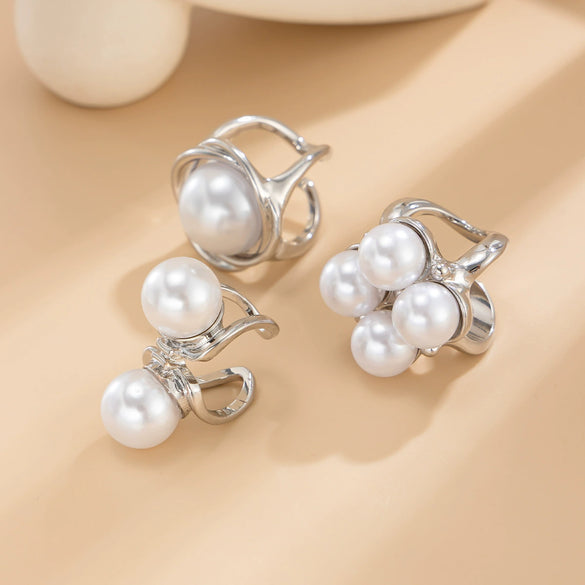 Jewelry Alloy Imitation Pearl Geometric Baroque Style Electroplating Ring Set