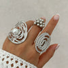 Jewelry Alloy Imitation Pearl Geometric Corrugated Irregular Oval Winding Ring Electroplated For Women