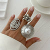 Jewelry Alloy Imitation Pearl Geometric Corrugated Irregular Oval Winding Ring Electroplated For Women
