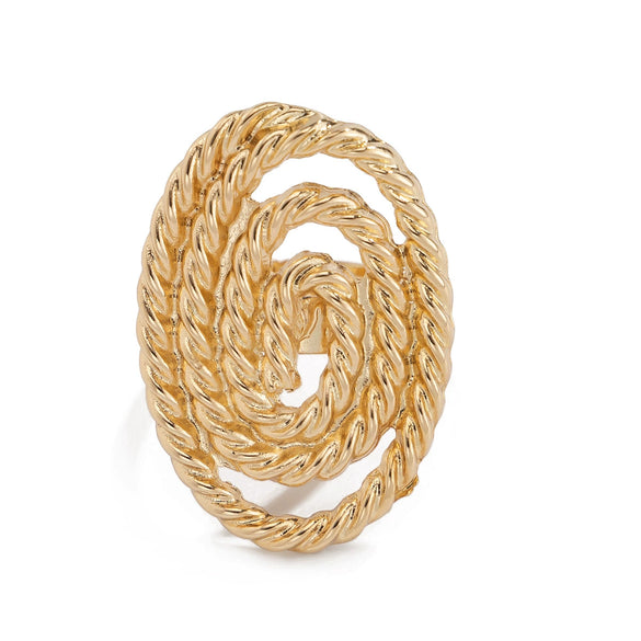 Jewelry Alloy Imitation Pearl Geometric Corrugated Irregular Oval Winding Ring Electroplated For Women