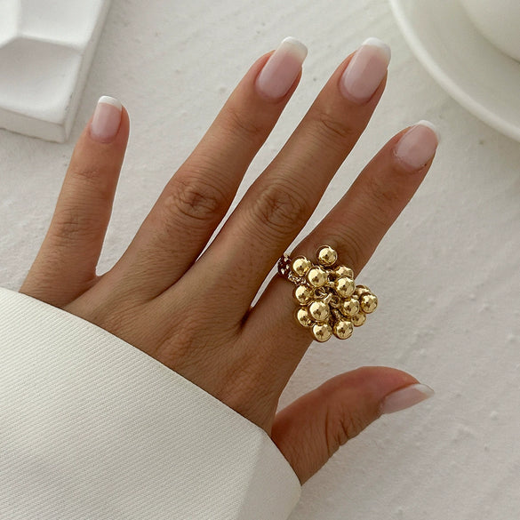 Jewelry Alloy Imitation Pearl Geometric Corrugated Irregular Oval Winding Ring Electroplated For Women