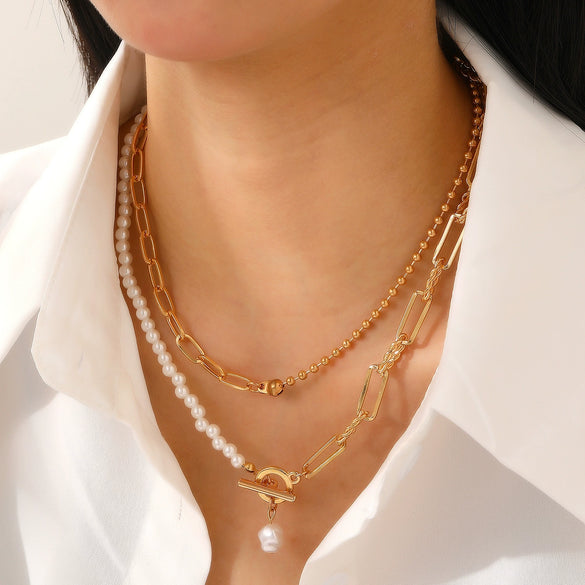 Jewelry Alloy Imitation Pearl Geometric Love Cross Butterfly Necklace For Women