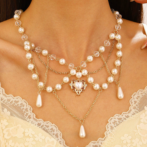 Jewelry Alloy Imitation Pearl Geometric Love Cross Butterfly Necklace For Women