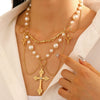Jewelry Alloy Imitation Pearl Geometric Love Cross Butterfly Necklace For Women