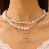 Jewelry Alloy Imitation Pearl Geometric Love Cross Butterfly Necklace For Women