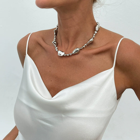 Jewelry Alloy Imitation Pearl Geometric Shaped Copper Clad Iron Chain Electroplated Necklace For Women