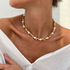 Jewelry Alloy Imitation Pearl Geometric Shaped Copper Clad Iron Chain Electroplated Necklace For Women