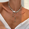 Jewelry Alloy Imitation Pearl Geometric Shaped Copper Clad Iron Chain Electroplated Necklace For Women