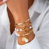 Jewelry Alloy Imitation Pearl Retro Geometric Electroplated Bracelet Set For Women