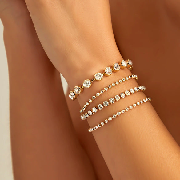Jewelry Alloy Imitation Pearl Retro Geometric Electroplated Bracelet Set For Women